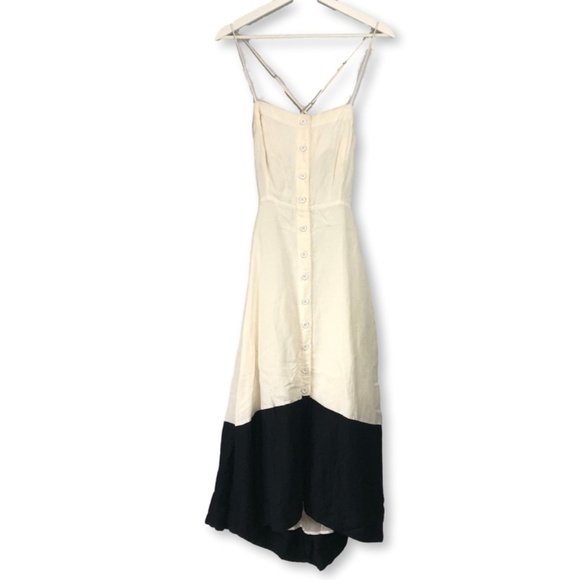 Maeve Anthropologie Linen Colorblock Open Back Midi Dress M - Picture 2 of 15